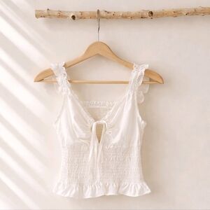 White Lace-Trim Smocked Tank Top Size M